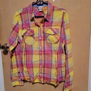 Mossimo Yellow & Coral Long Sleeved, Size- Large, 100 Percent Cotton